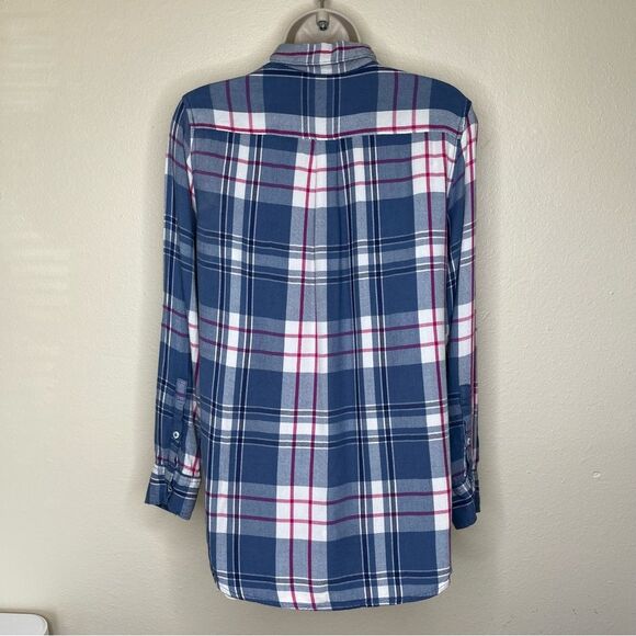 Woolrich Distressed Plaid Flannel Button Up Long Sleeve Roll Tab Women Medium - Picture 5 of 12